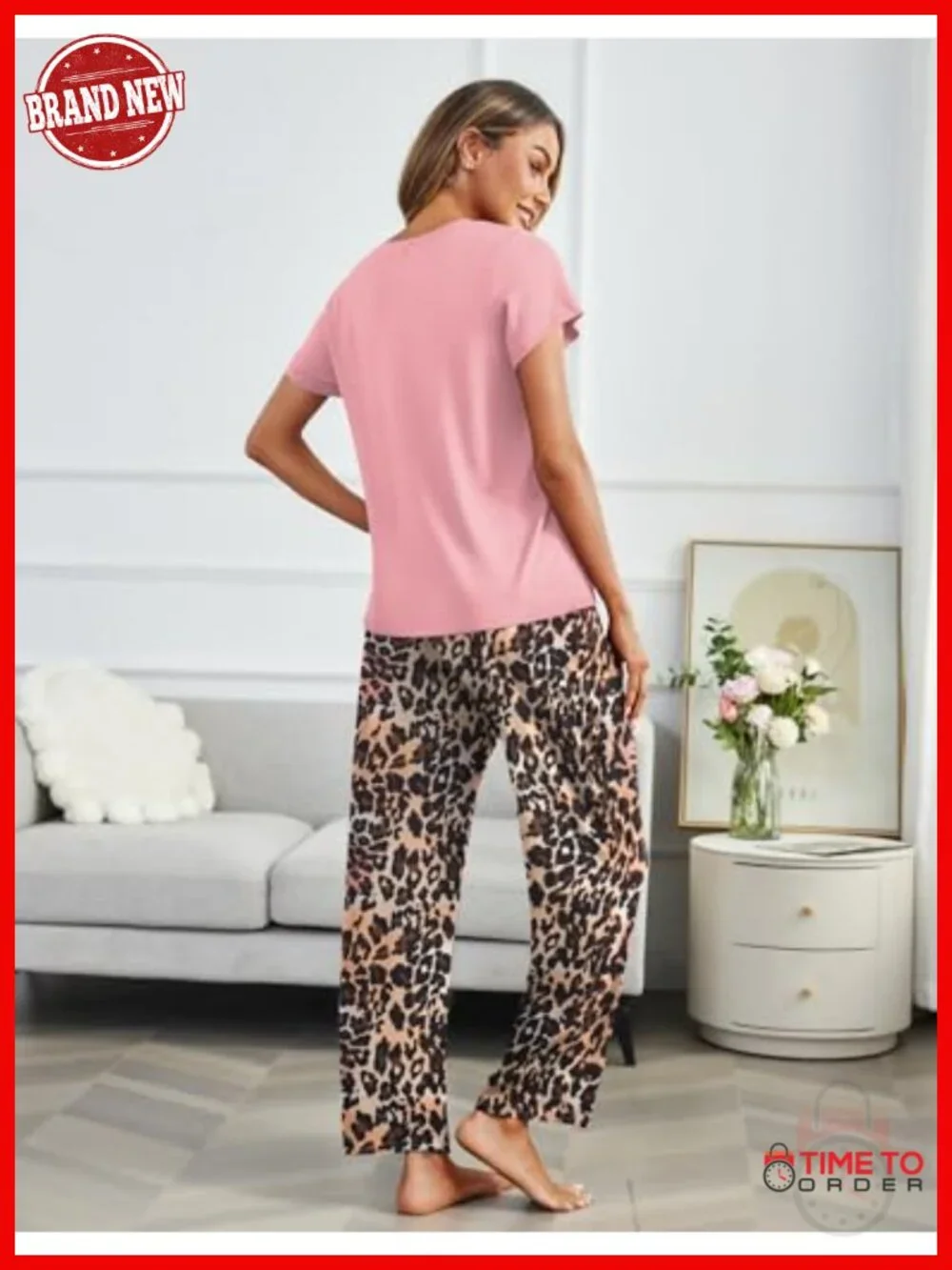 2 Pack Pajamas Set Short Sleeve Sleepwear Top and Pants Soft Lounge Sets with